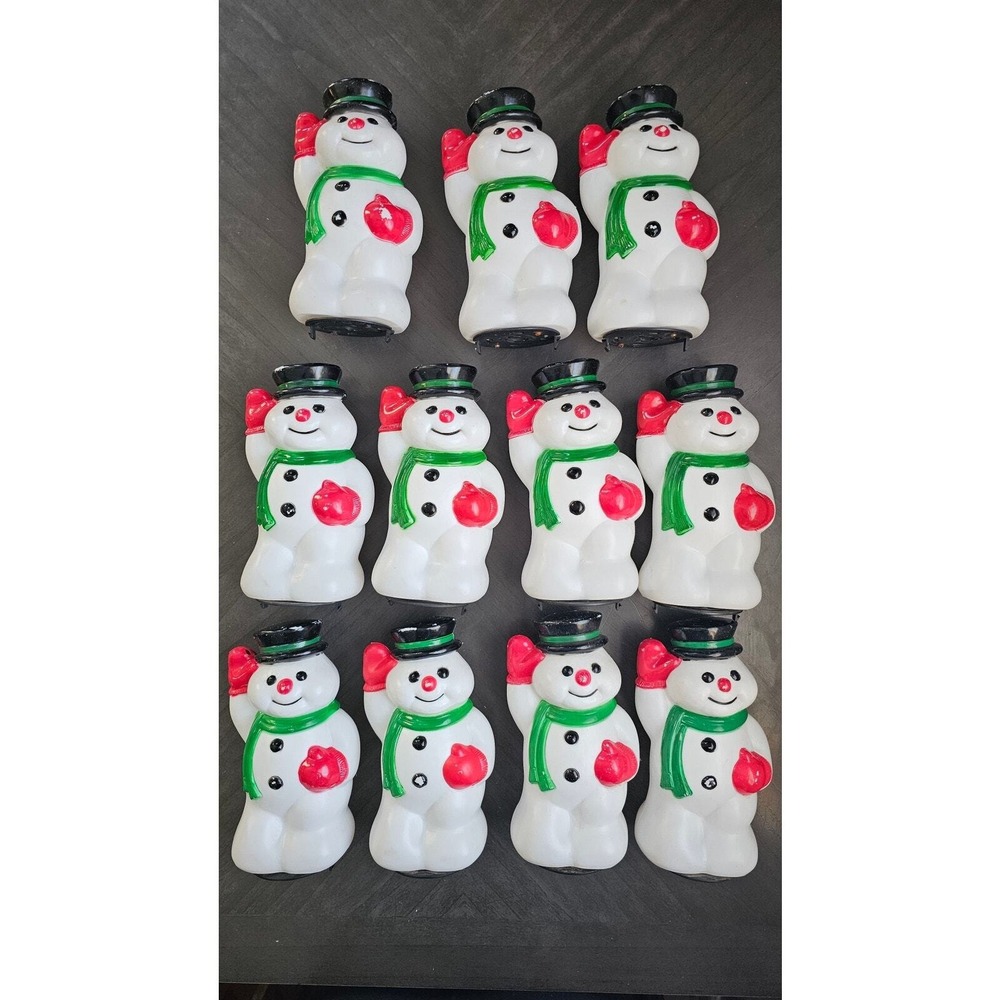 SET OF 11 -VTG Blow Mold Snowman Light Toppers Covers General Foam Plastics 9.5"